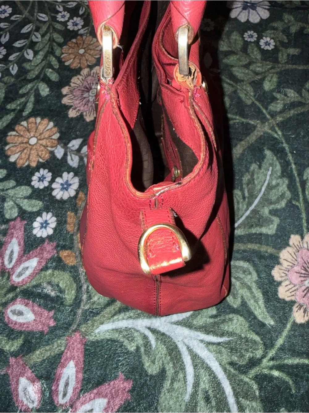 Cole Haan Red Leather Braided-Handle Satchel
